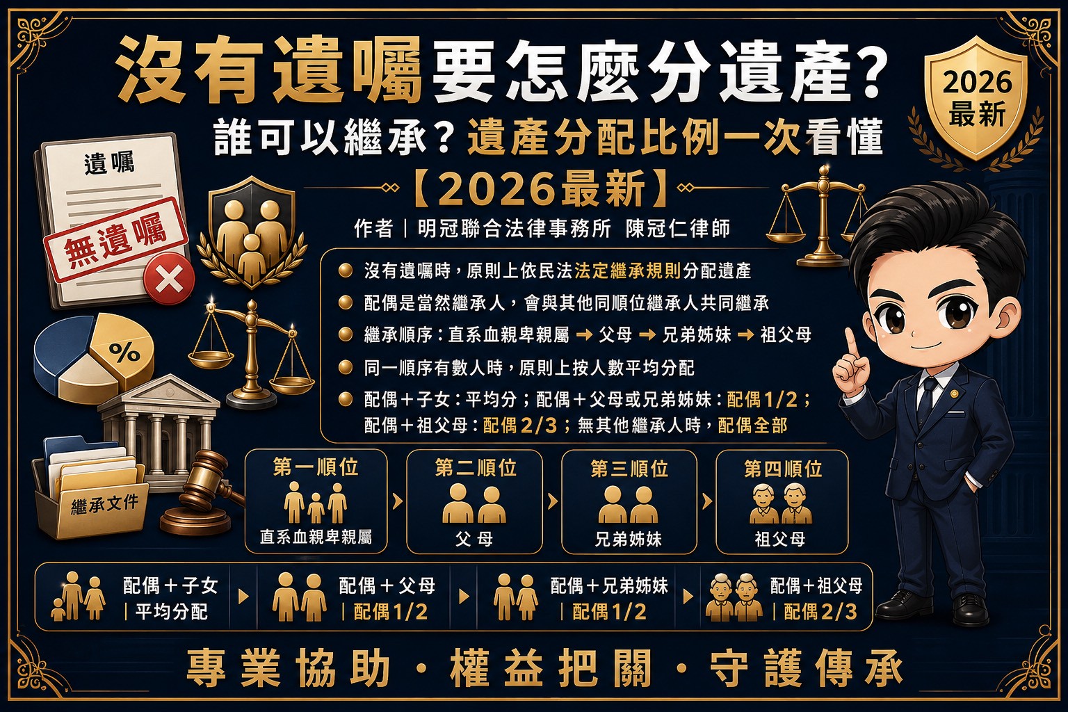 如果沒有留下遺囑,遺產就依照《民法》的法定繼承規定分配。